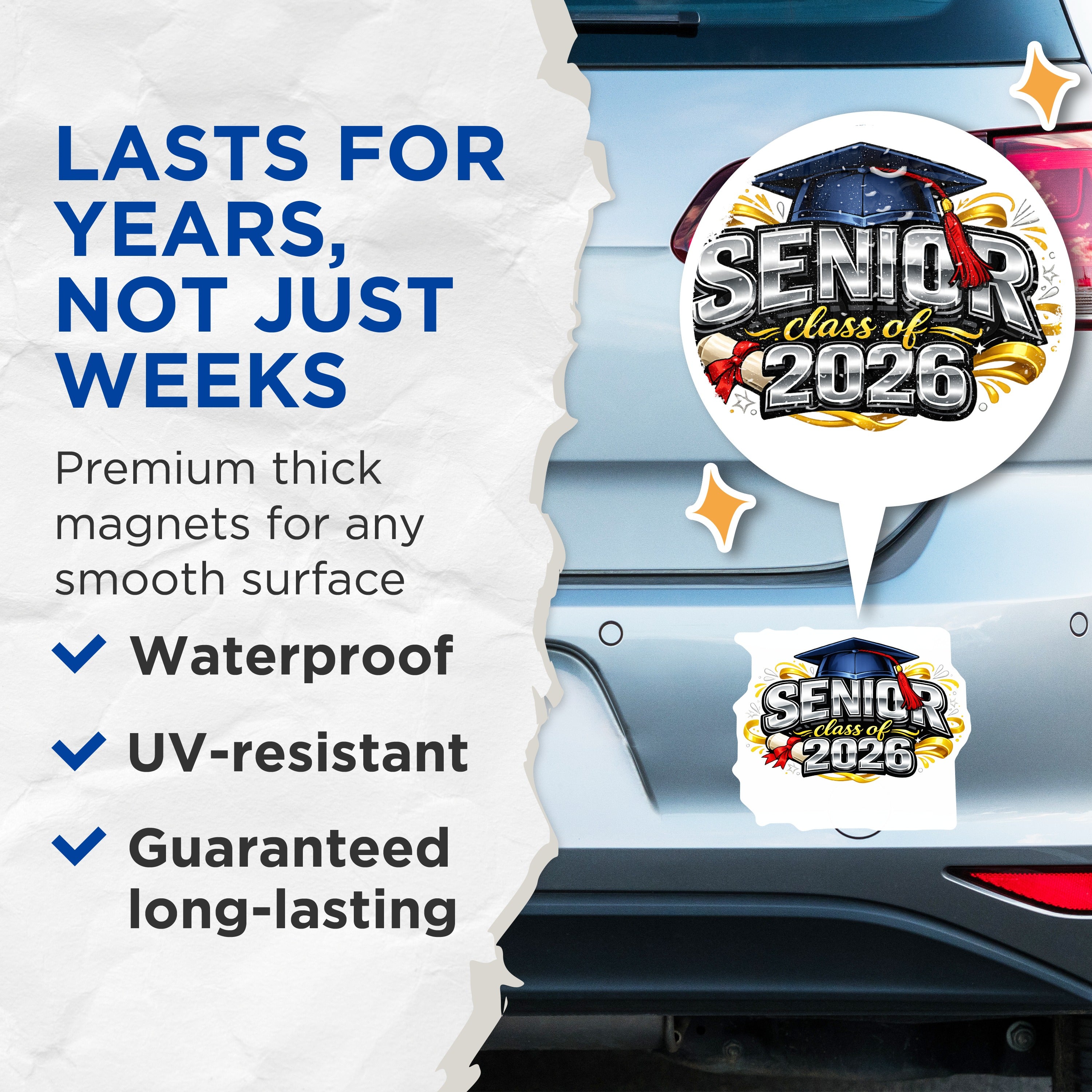 (2 Pack) Senior Class of 2026 Magnets - Graduation Celebration - High School College Graduate Decor - 5 Inches On Longest Side - Thick Durable Magnet - Made in USA - MAG36543