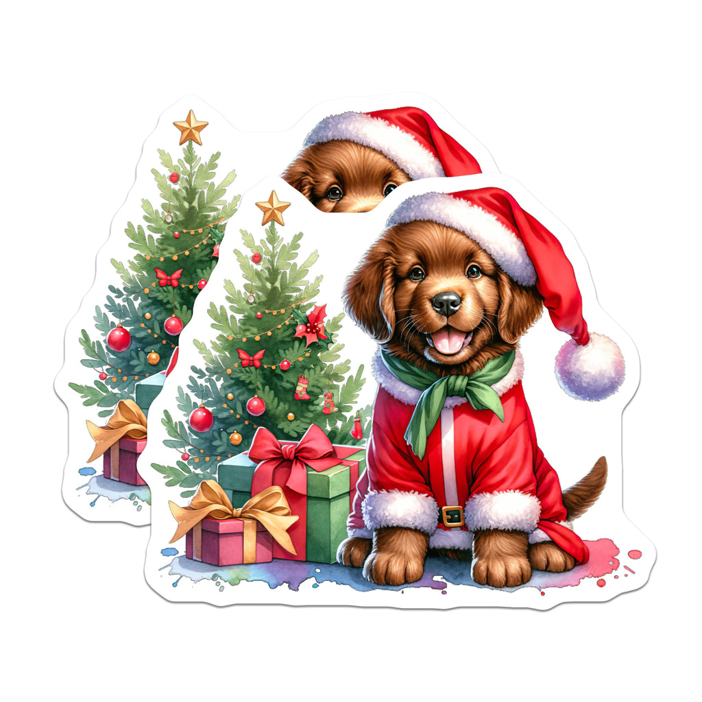 (2 Pack) Christmas Puppy Magnets - Santa Dog Holiday Decor - Cute Animal Refrigerator Art - 5 Inches On Longest Side - Thick Durable Magnet - Made in USA - MAG25907