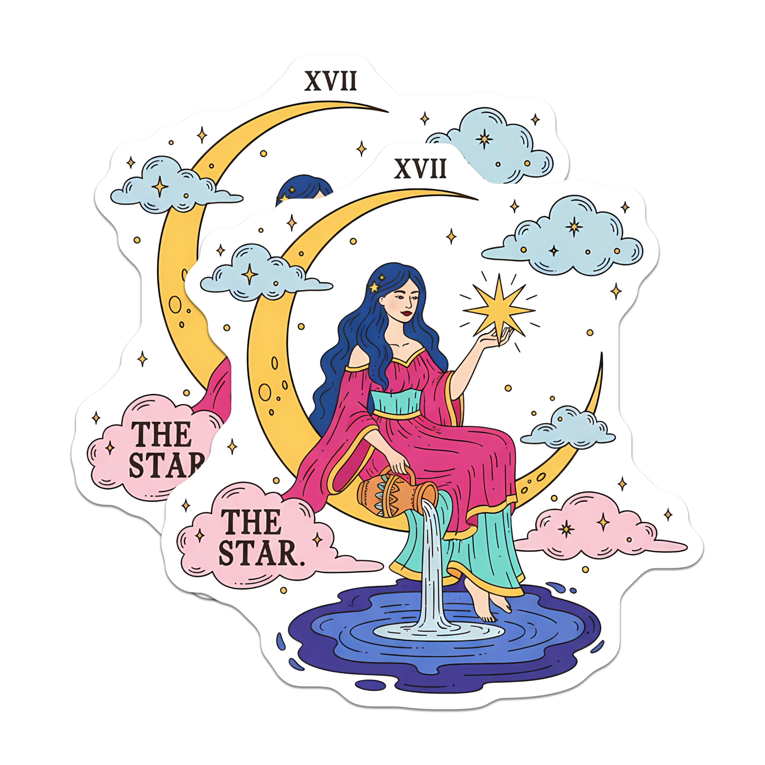 (2 Pack) The Star Tarot Card Magnets - Mystical XVII Oracle Art - Celestial Hope Inspiration - Spiritual Witchy Home Decor - 5 Inches On Longest Side - Thick Durable Magnet - Made in USA - MAG20320