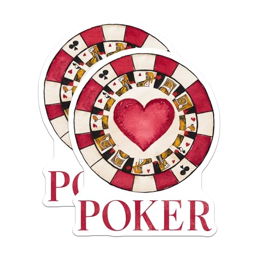 (2 Pack) Poker Stickers - Heart Poker Chip - Playing Card Stickers - 5" On Longest Side - Sticks to Smooth Flat Surfaces - Made in USA - BMCS6587