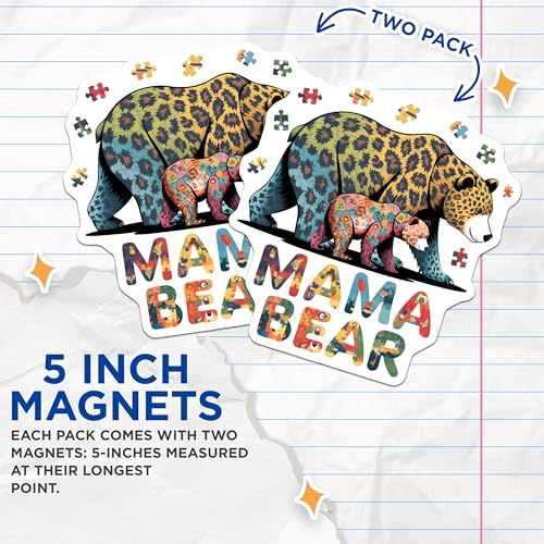 (2 Pack) Mama Bear Magnets - Animal Theme - Puzzle Piece Art - Cute Bear Decor - 5" On Longest Side - for Cars, Fridges, Toolboxes - Made in USA - MAG7094