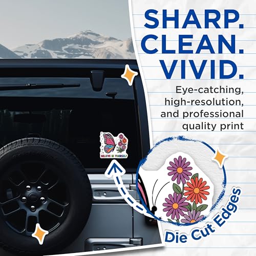 (2 Pack) Believe in Yourself Stickers - Motivational Butterfly - Inspirational Flower - 5" On Longest Side - Sticks to Smooth Flat Surfaces - Made in USA - BMCS4559