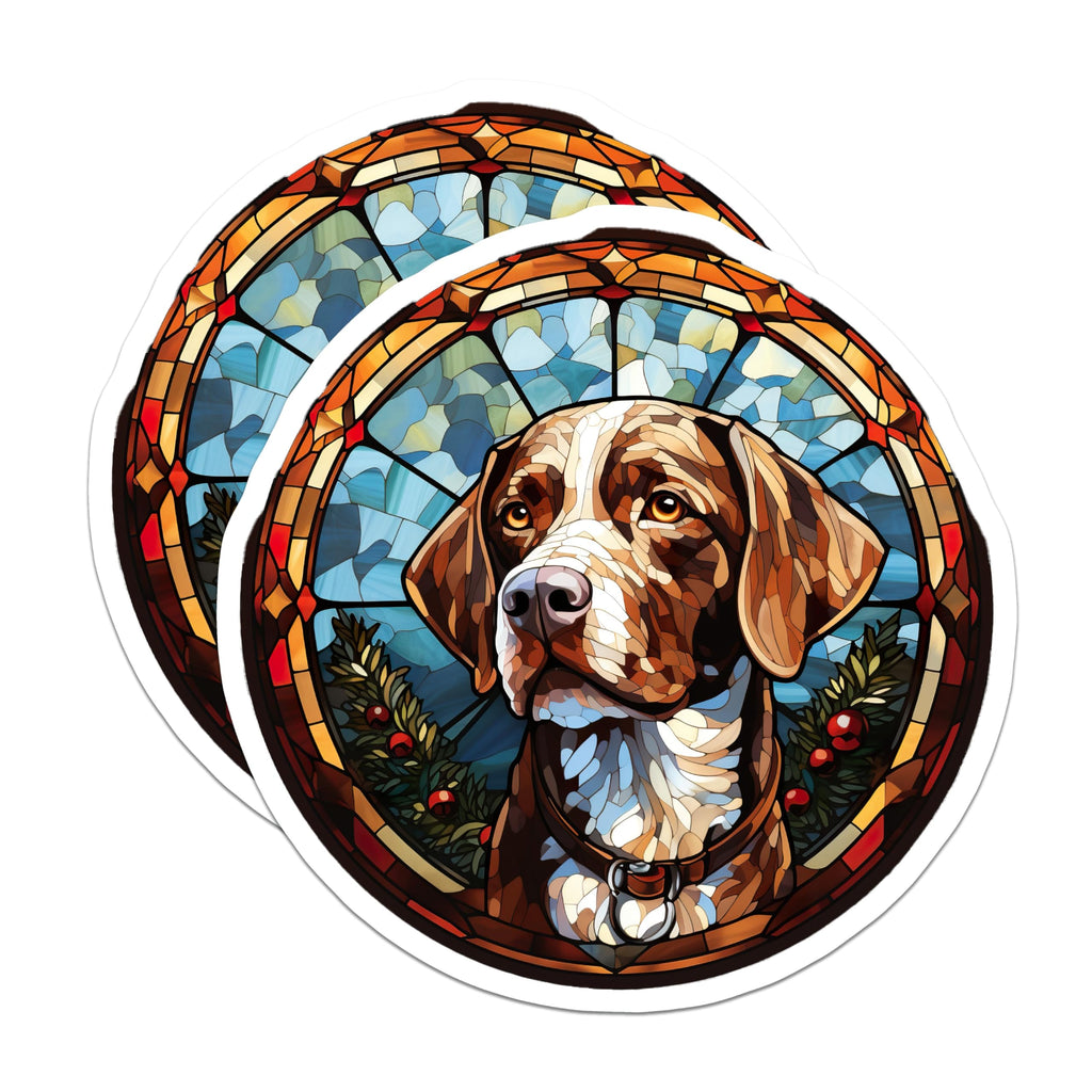 (2 Pack) Stained Glass Pointer Dog Magnets - Christmas Pet Lover Decor - Winter Animal Art - 5 Inches On Longest Side - Thick Durable Magnet - Made in USA - MAG30941
