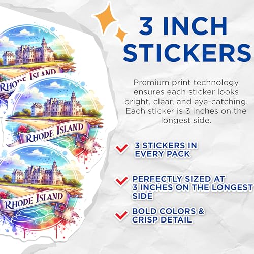 (3 Pack) Rhode Island Decals - State Pride - Laptop Stickers- 3 Inches On Longest Side - Easy Peel & Apply - Made in USA - 3MCS5564