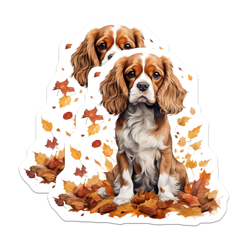 (2 Pack) Cavalier King Charles Spaniel Magnets - Autumn Dog Lover Decor - Fall Leaf Pet Art - 5 Inches On Longest Side - Thick Durable Magnet - Made in USA - MAG26952