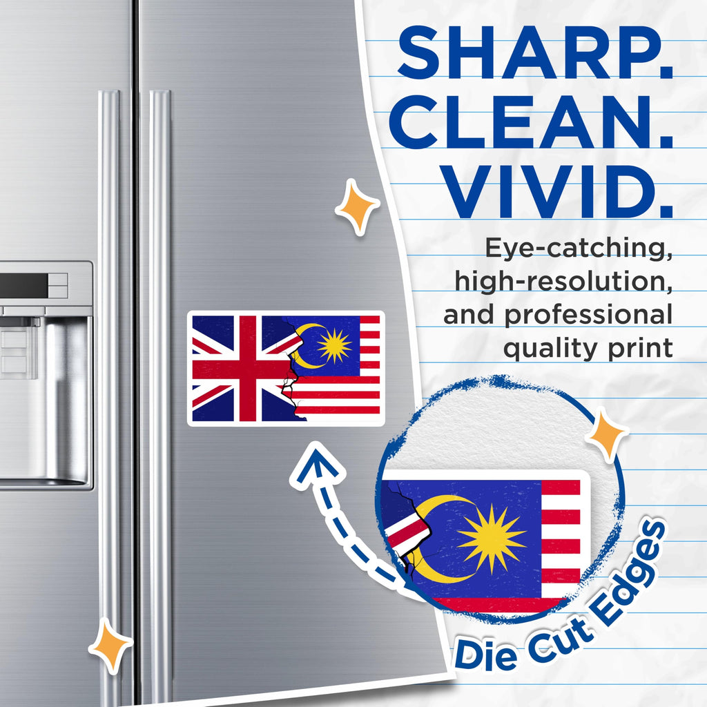 (2 Pack) UK Malaysia Flag Magnets - Union Jack - Malaysian - Political Decor - 5" On Longest Side - Premium Magnet - for Cars, Refrigerators, Toolboxes, Lockers - Made in USA - MAG18941