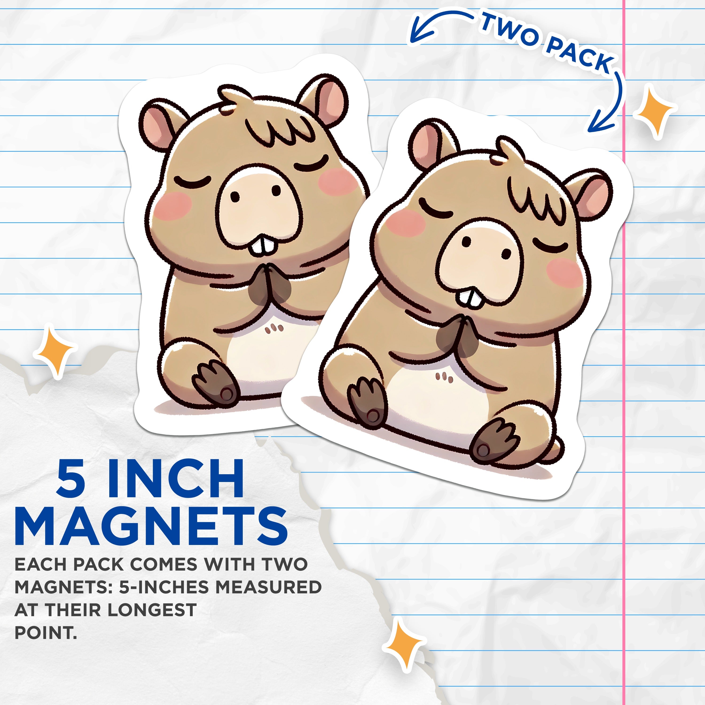 (2 Pack) Capybara Meditating Magnets - Cute Animal Zen Decor - Kawaii Fridge Locker Accessory - 5 Inches On Longest Side - Thick Durable Magnet - Made in USA - MAG36488