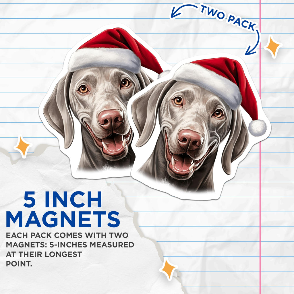 (2 Pack) Weimaraner Christmas Magnets - Santa Dog Holiday Decor - Dog Lover Refrigerator Accent - 5 Inches On Longest Side - Thick Durable Magnet - Made in USA - MAG29451