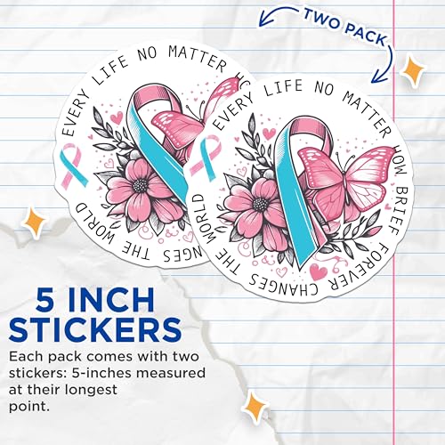 (2 Pack) Every Life Changes The World Stickers - Inspirational Quote - Awareness Ribbon - 5" On Longest Side - Sticks to Smooth Flat Surfaces - Made in USA - BMCS6080