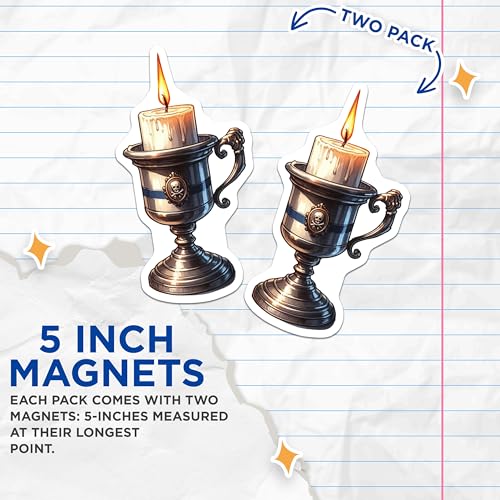 (2 Pack) Candle Skull Cup Magnets - Gothic Decor - Halloween Themed Decoration - 5" On Longest Side - for Cars, Fridges, Toolboxes - Made in USA - MAG6572