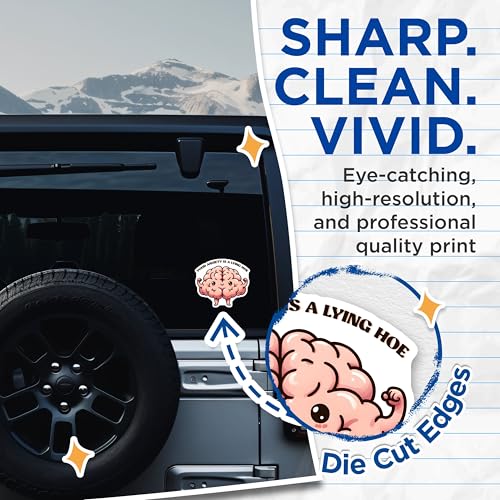 (2 Pack) Funny Brain Stickers - Inspirational Quote Sticker Decals - Mental Health Awareness Stickers - 5" On Longest Side - Sticks to Any Smooth Flat Surface - Made in USA - BMCS3254