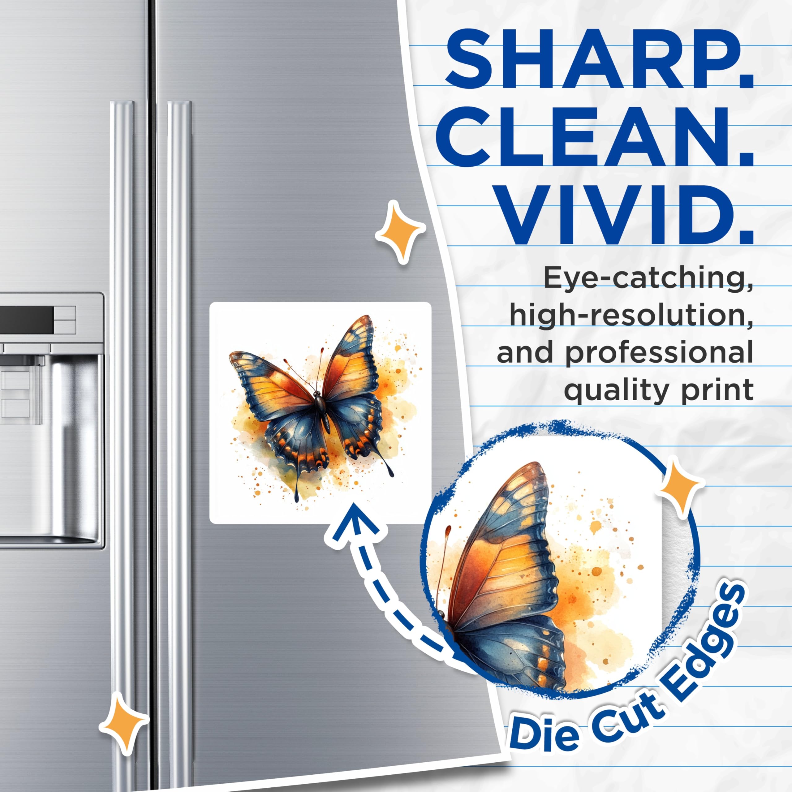 (2 Pack) Watercolor Butterfly Magnets - Vibrant Nature Aesthetic - Fridge Locker Decor - 5 Inches On Longest Side - Thick Durable Magnet - Made in USA - MAG23896