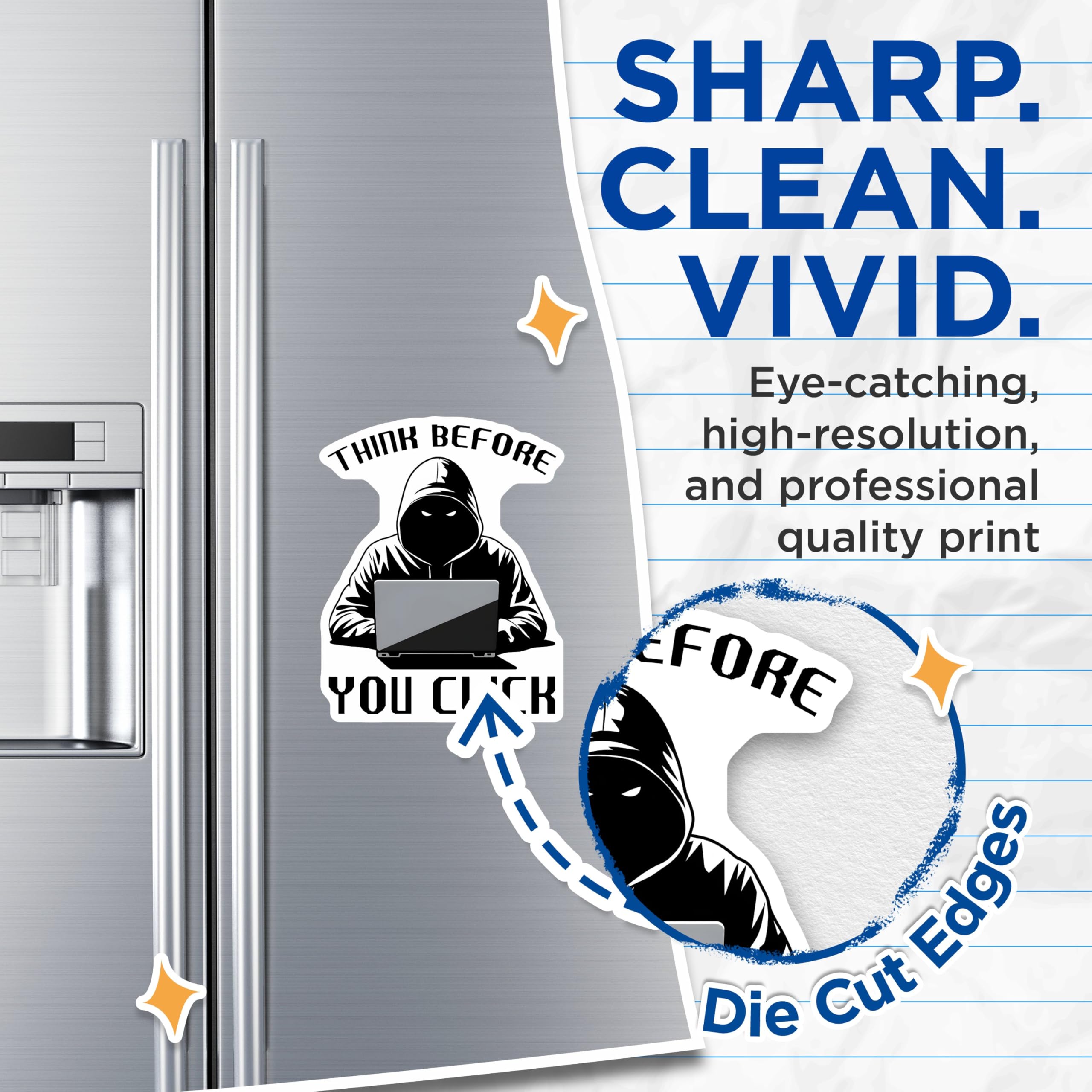 (2 Pack) Think Before You Click Magnets - Hacker - Cybersecurity Decoration - 5" On Longest Side - for Cars, Fridges, Toolboxes - Made in USA - MAG7431