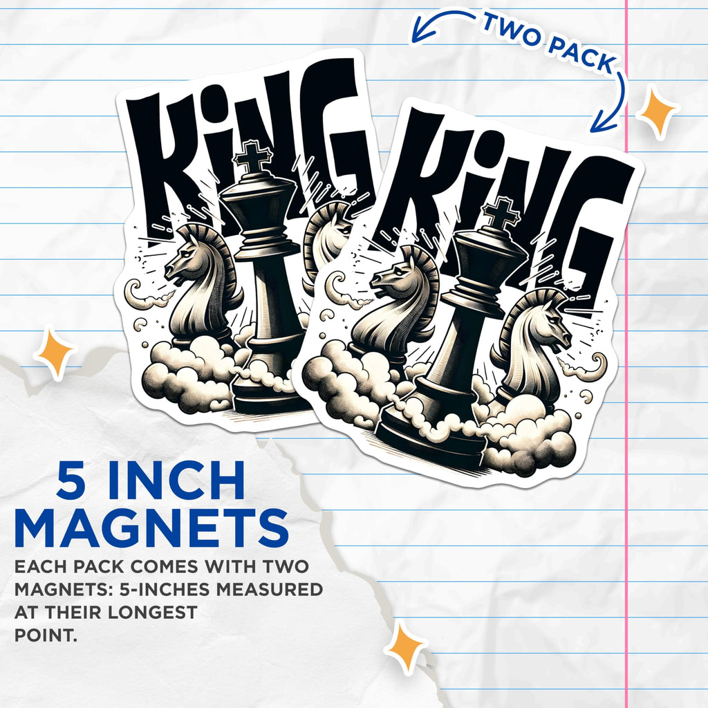 (2 Pack) King Chess Magnets - Knight Strategy Magnets - Chess Player Decor Magnets - 5" On Longest Side - for Cars, Refrigerators, Toolboxes, Lockers - Made in USA BMCS3182