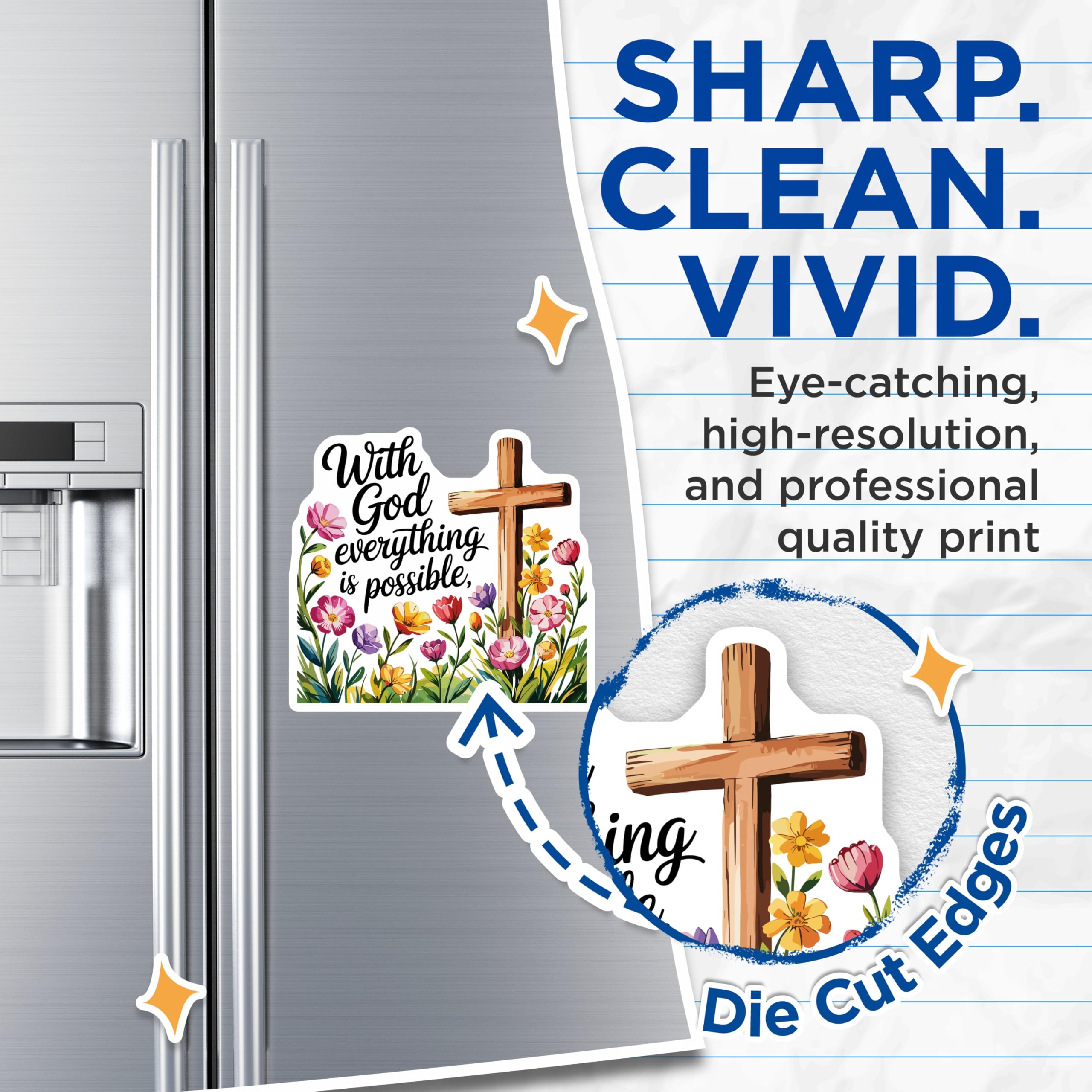 (2 Pack) with God Everything is Possible Magnets - Christian Cross Floral Decor - Faith Inspiration Scripture Art - 5 Inches On Longest Side - Thick Durable Magnet - Made in USA - MAG20042