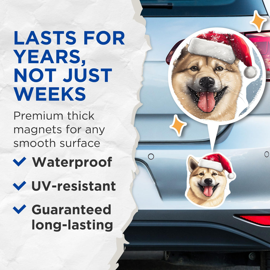 (2 Pack) Akita Dog Christmas Magnets - Happy Holiday Decor - Dog Lover Present Idea - 5 Inches On Longest Side - Thick Durable Magnet - Made in USA - MAG24112