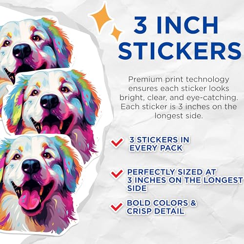 (3 Pack) Colorful Dog Decals - Pet Lover Stickers - Laptop Decals - 3 Inches On Longest Side - Easy Peel & Apply - Made in USA - 3MCS0745
