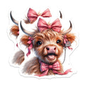 (2 Pack) Highland Cow Magnets - Adorable Pink Bow Baby Calf - Farmhouse Country Kitchen Refrigerator Decor - 5 Inches On Longest Side - Thick Durable Magnet - Made in USA - MAG39054