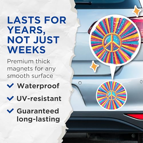 (2 Pack) Peace Sign Magnets Magnets - Colorful Peace Symbol - 5" On Longest Side - Made in USA - Sticks to Refrigerators & Metal Surfaces - MAG8870