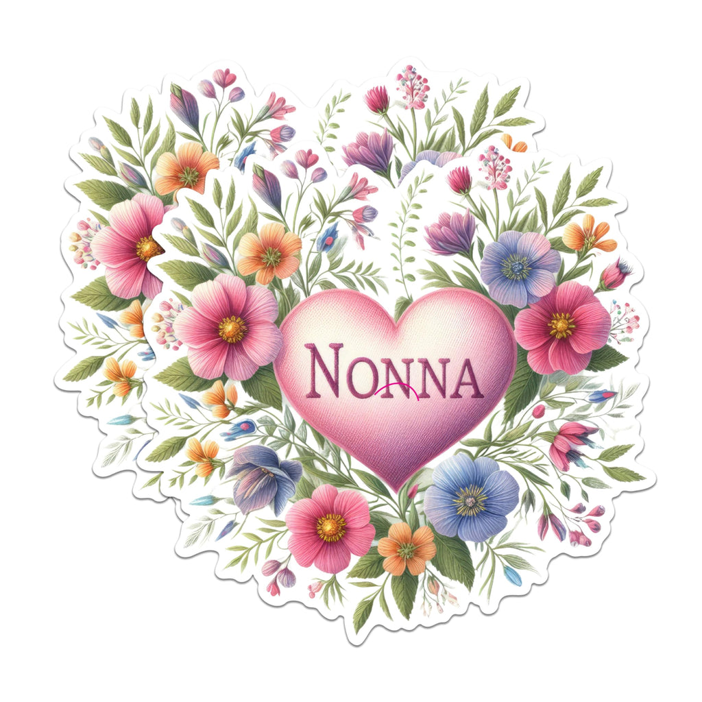 (2 Pack) Nonna Heart Stickers - Floral Design Stickers - Grandmother Gift Stickers - 5" On Longest Side - Sticks to Any Smooth Flat Surface - Made in USA - BMCS2891