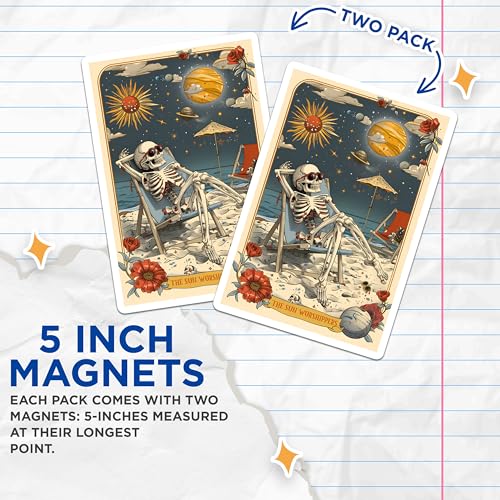 (2 Pack) Skeleton Summer Fun Magnet - Sun Worshippers Skeleton Art - 5" On Longest Side - Sticks to Smooth Flat Surfaces - Made in USA - MAG10025