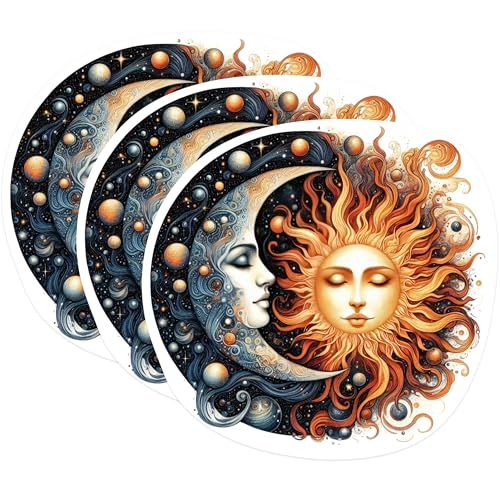 (3 Pack) Sun and Moon Decals - Celestial Harmony Stickers - Laptop Art Decals - 3 Inches On Longest Side - Easy Peel & Apply - Made in USA - 3MCS1113
