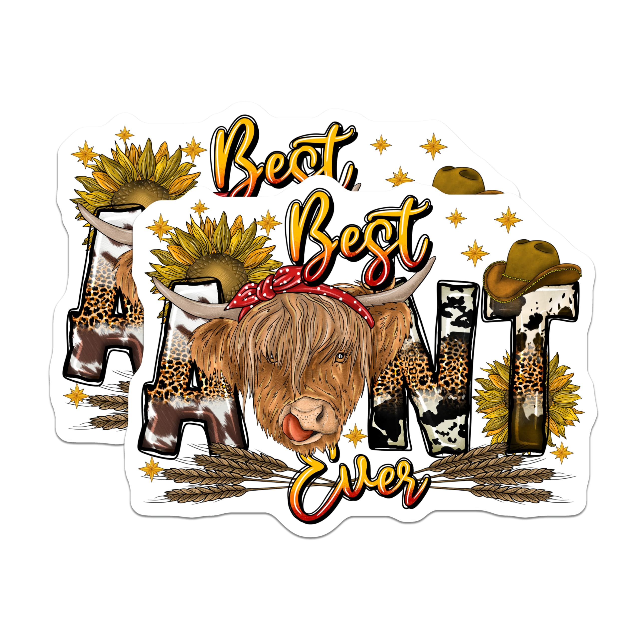 (2 Pack) Best Aunt Ever Magnets - Highland Cow Decor - Western Aunt Appreciation - 5 Inches On Longest Side - Thick Durable Magnet - Made in USA - MAG26961