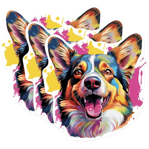 (3 Pack) Corgi Dog Decals - Laptop Decals - Colorful Dog Art - 3 Inches On Longest Side - Easy Peel & Apply - Made in USA - 3MCS0690