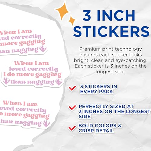 (3 Pack) Gagging Than Nagging Decals - Pink Funny Saying - Laptop Decal - Heart Flames - 3 Inches On Longest Side - Easy Peel & Apply - Made in USA - 3MCS7252