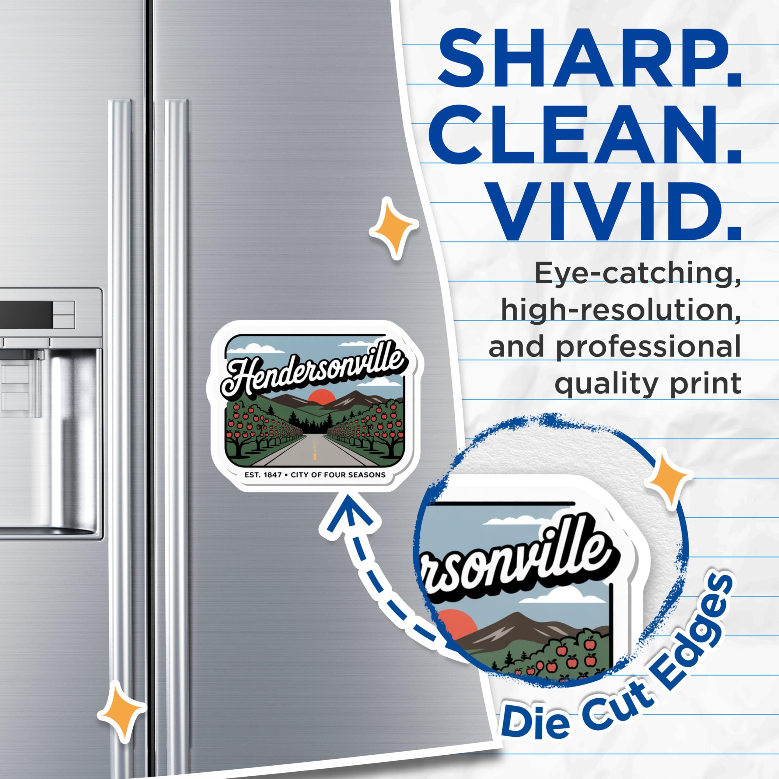 (2 Pack) Hendersonville Magnets - City of Four Seasons Decor - Retro Fridge Magnets - 5" On Longest Side - Premium Magnet - for Cars, Refrigerators, Toolboxes, Lockers - Made in USA - MAG18898