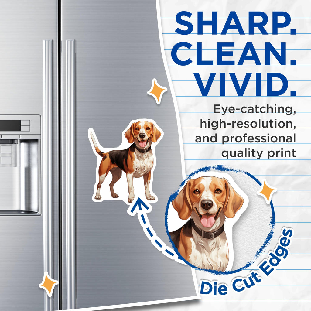 (2 Pack) Happy Beagle Dog Magnets - Cute Pet Lover Refrigerator Decor - Smiling Hound Animal Art Collectible - 5 Inches On Longest Side - Thick Durable Magnet - Made in USA - MAG29324