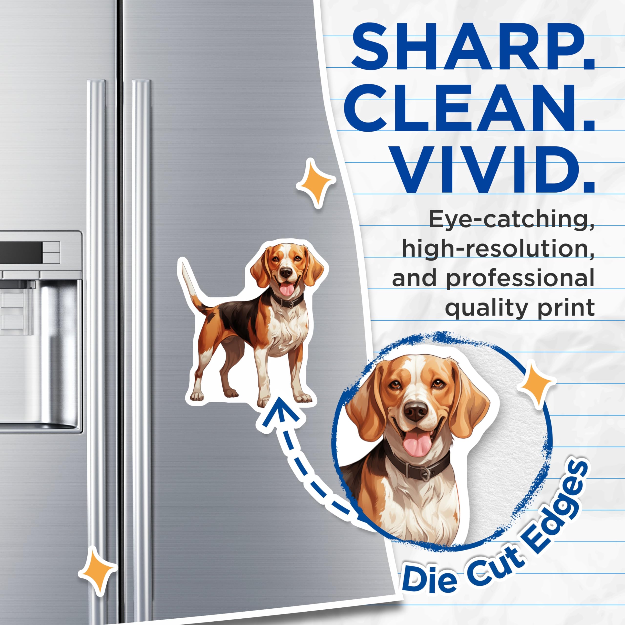 (2 Pack) Happy Beagle Dog Magnets - Cute Pet Lover Refrigerator Decor - Smiling Hound Animal Art Collectible - 5 Inches On Longest Side - Thick Durable Magnet - Made in USA - MAG29324