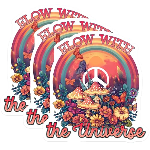 (3 Pack) Mushroom Decals - Butterfly Decals - Flow with The Universe Decal - 3 Inches On Longest Side - Easy Peel & Apply - Made in USA - 3MCS4917
