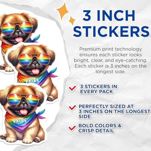 (3 Pack) Pride Dog Decals - Gay Dog Stickers - Rainbow Puppy Decal- 3 Inches On Longest Side - Easy Peel & Apply - Made in USA - 3MCS5828