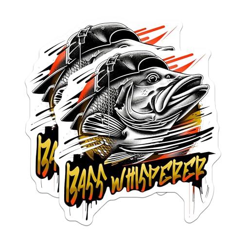 (2 Pack) Bass Whisperer Stickers - Fishing Lover Stickers - Angler Decal Stickers - 5" On Longest Side - Sticks to Any Smooth Flat Surface - Made in USA - BMCS3358