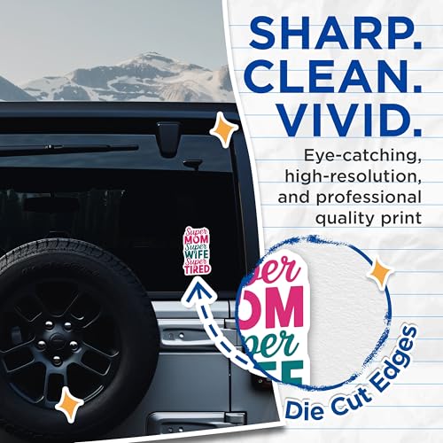 (2 Pack) Super Mom Stickers - Super Wife Sticker - Super Tired Stickers for Moms - 5" On Longest Side - Sticks to Smooth Flat Surfaces - Made in USA - BMCS6744