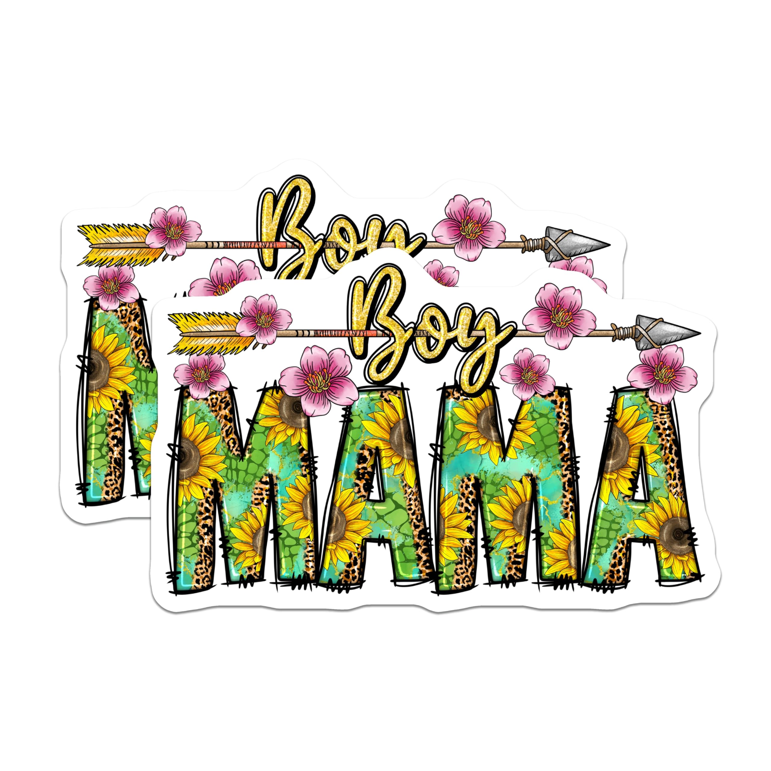 (2 Pack) Boy Mama Magnets - Sunflower Leopard Print - Bohemian Arrow Floral Decor - Mom of Boys Life - 5 Inches On Longest Side - Thick Durable Magnet - Made in USA - MAG23893