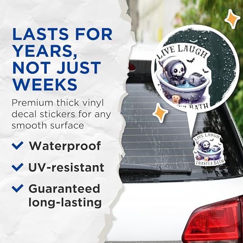(2 Pack) Live Laugh Toaster Bath Stickers - Grim Reaper Bathtub Sticker - Funny Kitchen Decor Sticker - 5" On Longest Side - Sticks to Smooth Flat Surfaces - Made in USA - BMCS5945