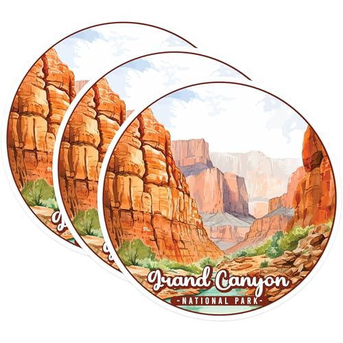 (3 Pack) Grand Canyon Decals - National Park Decal - Travel Decals - 3 Inches On Longest Side - Easy Peel & Apply - Made in USA - 3MCS0502