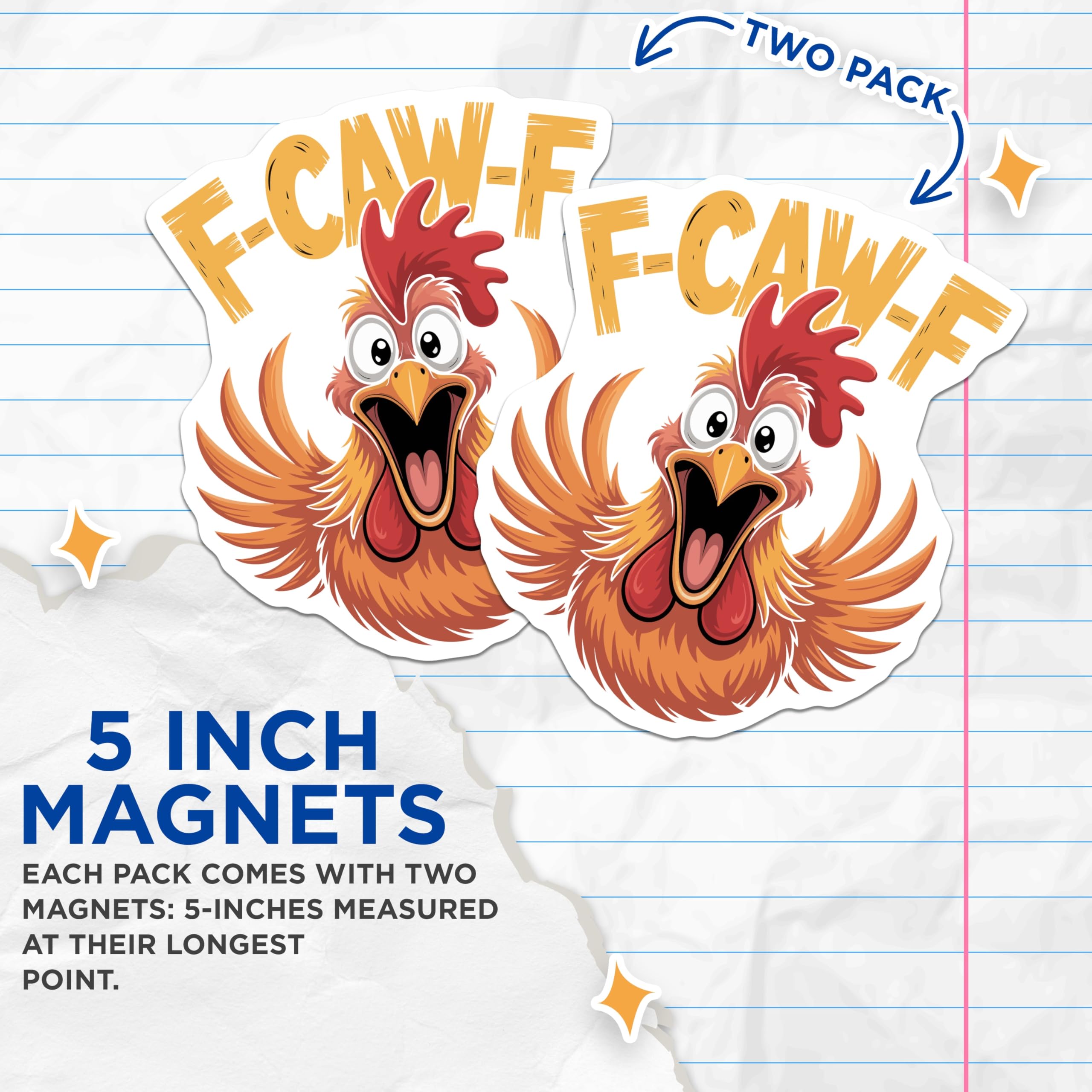 (2 Pack) Funny Chicken Magnets - F-CAW-F Cartoon Decor - Quirky Animal Refrigerator Magnet - 5" On Longest Side - Premium Magnet - for Cars, Refrigerators, Toolboxes, Lockers - Made in USA - MAG14578