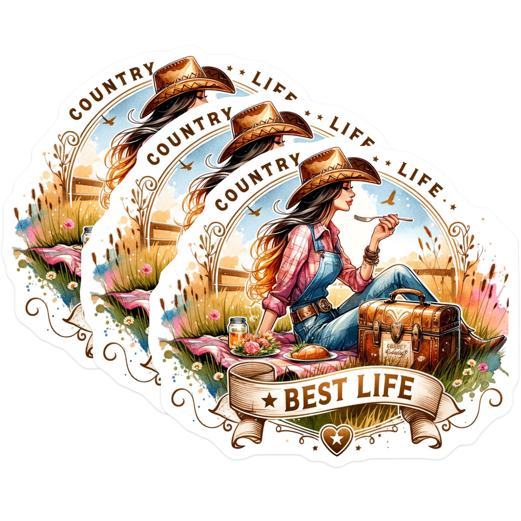 (3 Pack) Cowgirl Country Life Decals - Southern Living - Laptop Decals- 3 Inches On Longest Side - Easy Peel & Apply - Made in USA - 3MCS5318