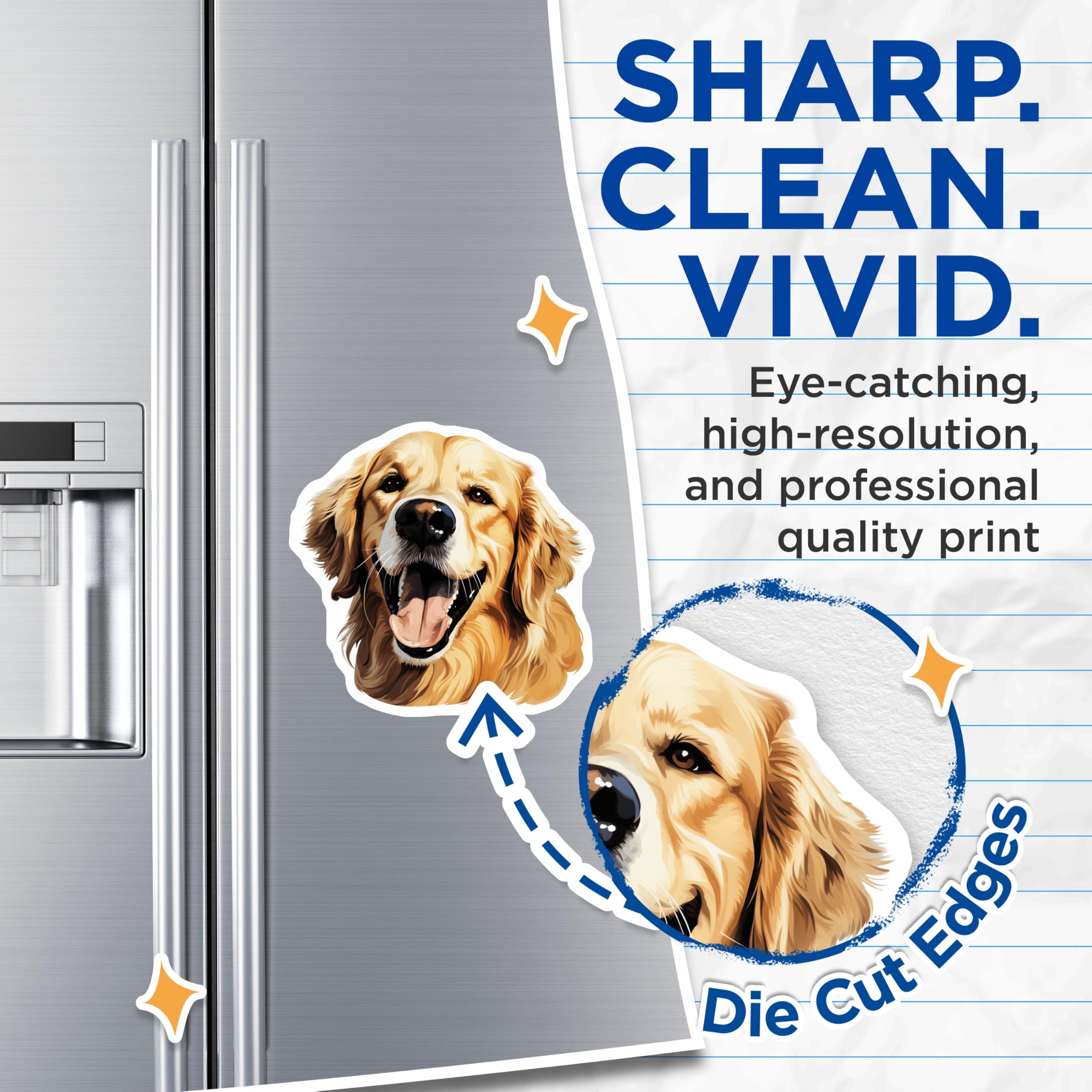 (2 Pack) Golden Retriever Dog Magnets - Happy Dog Face - Dog Mom Home Decor - 5 Inches On Longest Side - Thick Durable Magnet - Made in USA - MAG25645