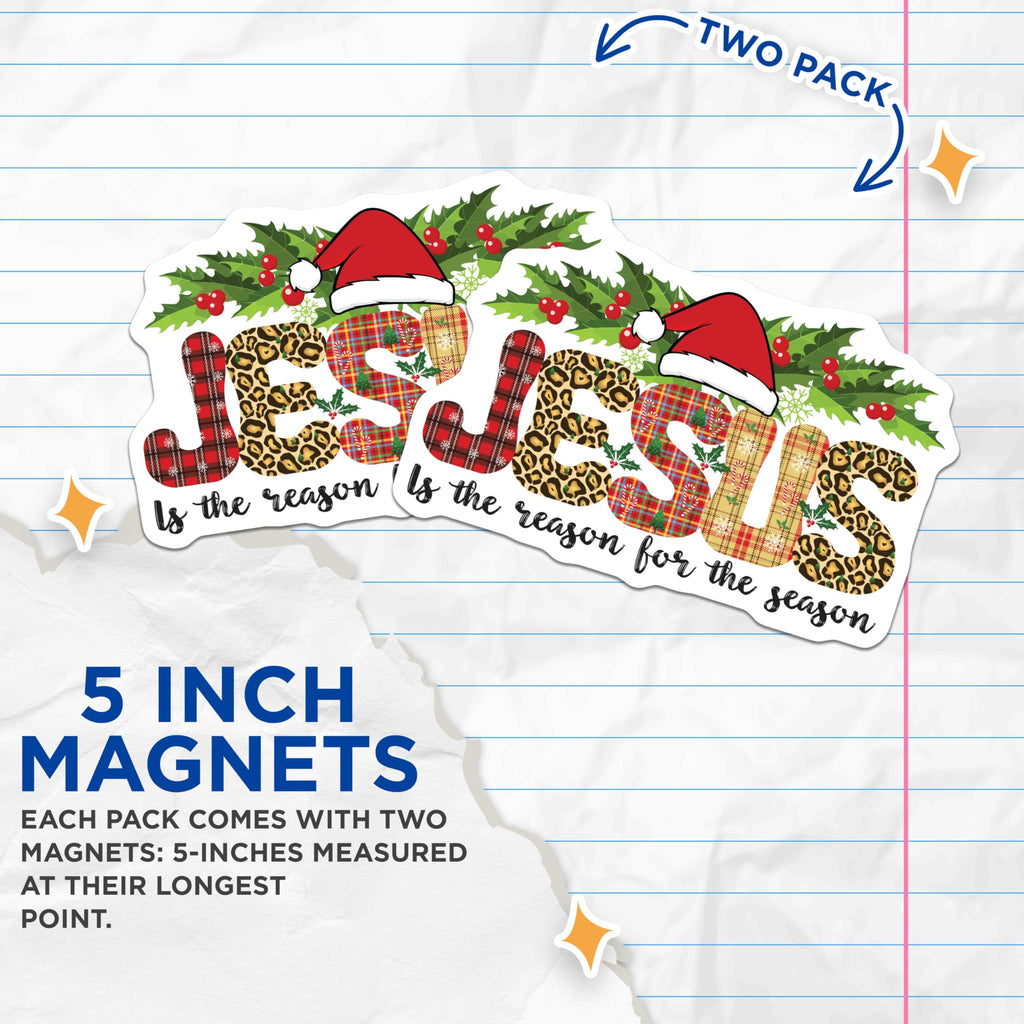 (2 Pack) Jesus Reason for Season Magnets - Christian Christmas Decor - Festive Holiday Statement - 5 Inches On Longest Side - Thick Durable Magnet - Made in USA - MAG25863