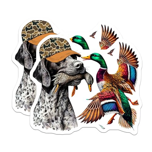 (2 Pack) Hunting Dog Stickers - Mallard Duck Stickers - Wildlife Art Stickers - Outdoors Enthusiast Stickers - 5" On Longest Side - Sticks to Smooth Flat Surfaces - Made in USA - BMCS4833