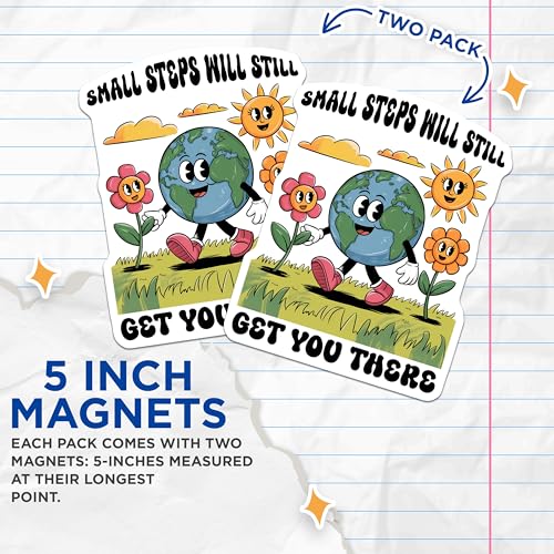 (2 Pack) Small Steps Will Still Get You There Magnets - Motivational World - Inspirational Floral - Cute Sun and Flower - 5" On Longest Side - for Cars, Fridges, Toolboxes - Made in USA - MAG7697