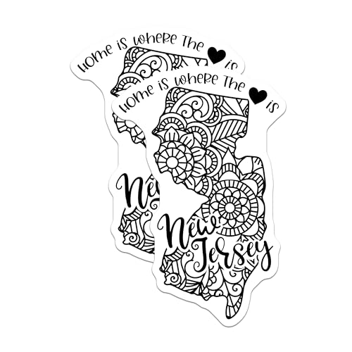 (2 Pack) New Jersey Mandala Stickers - 5" On Longest Side - Sticks to Smooth Flat Surfaces - Made in USA - BMCS9080 - BMCS9080
