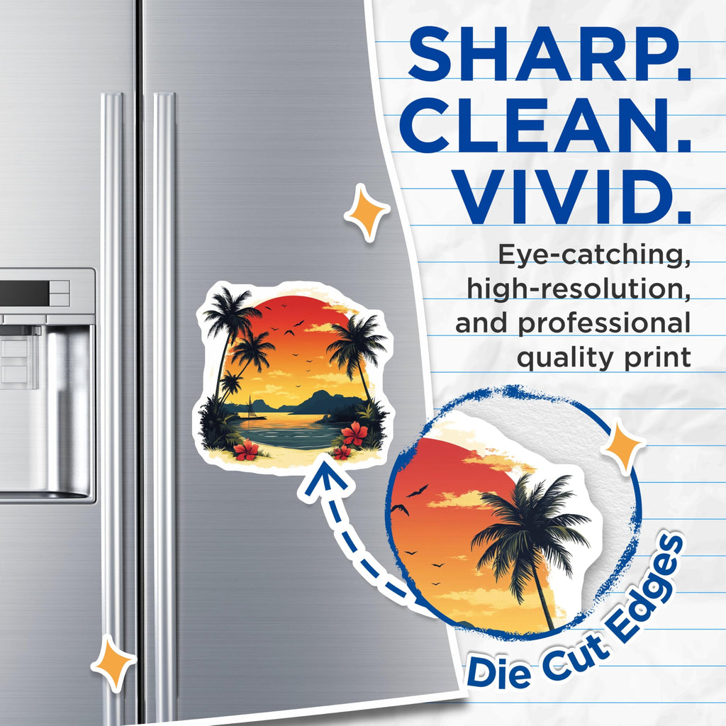 (2 Pack) Tropical Sunset Magnets - Beach Paradise Decor - Palm Tree Island Vibe - 5 Inches On Longest Side - Thick Durable Magnet - Made in USA - MAG28633