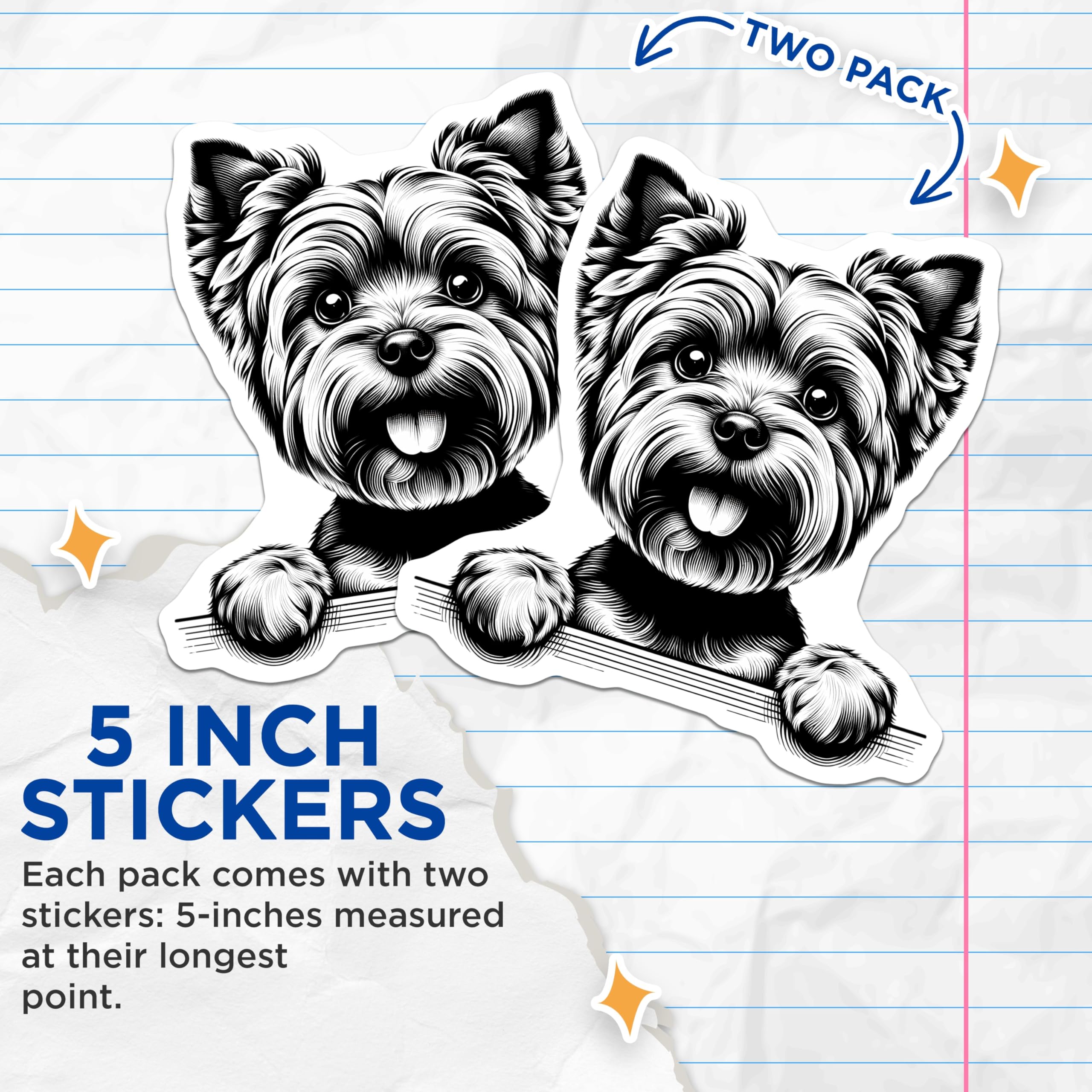(2 Pack) Yorkshire Terrier Stickers - Dog Breed - Cute Puppy Pet Stickers - 5" On Longest Side - Sticks to Smooth Flat Surfaces - Made in USA - BMCS15392