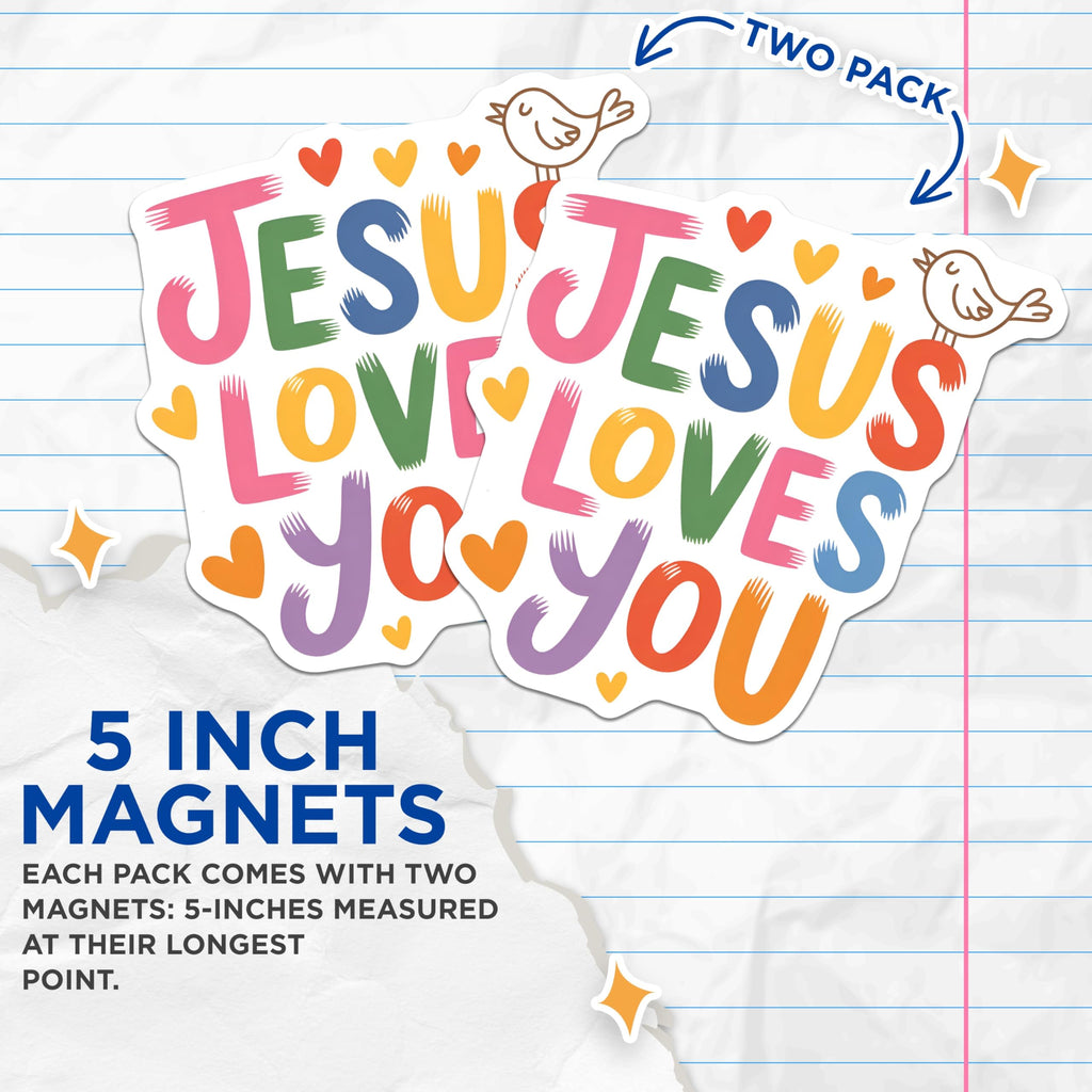 (2 Pack) Jesus Loves You Magnets - Christian Faith Decor - Inspirational Love Message - 5 Inches On Longest Side - Thick Durable Magnet - Made in USA - MAG21764
