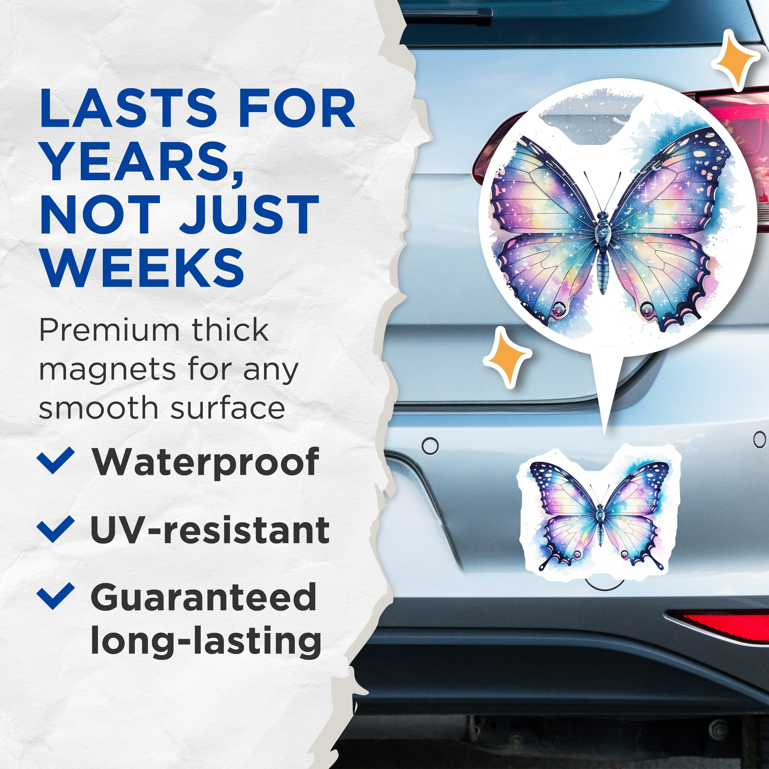 (2 Pack) Galaxy Butterfly Magnets - Watercolor Celestial Decor - Whimsical Aesthetic Fridge Locker - 5 Inches On Longest Side - Thick Durable Magnet - Made in USA - MAG36519